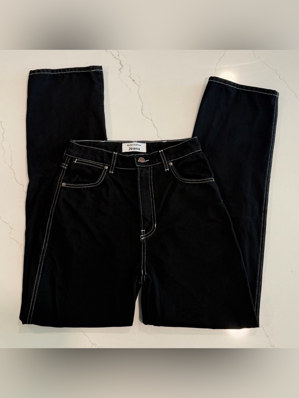 Reformation Black Boyfriend Jeans with Contrast Stitching